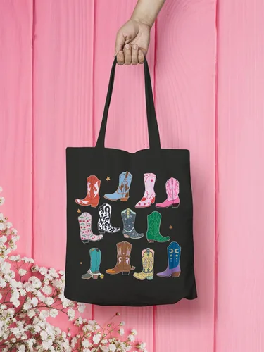 Vista 3 de VAMSII Bolso de mano de vaquera para niña de campo, regalo vaquera, botas occidentales, bolsa de comestibles