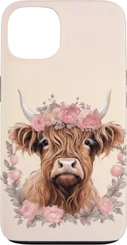 Vista 7 de Funda bohemia para iPhone 16 con diseño de vaca escocesa de las tierras altas, color rosa