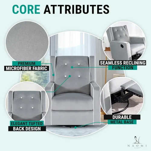 Vista 20 de Naomi Home Odelia - Sillón reclinable, mecedora, deslizador, giratorio