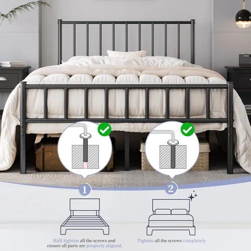 Vista 50 de Yaheetech Base de cama individual con plataforma de metal, base de colchón con cabecero y estribo, no necesita somier, almacenamiento debajo