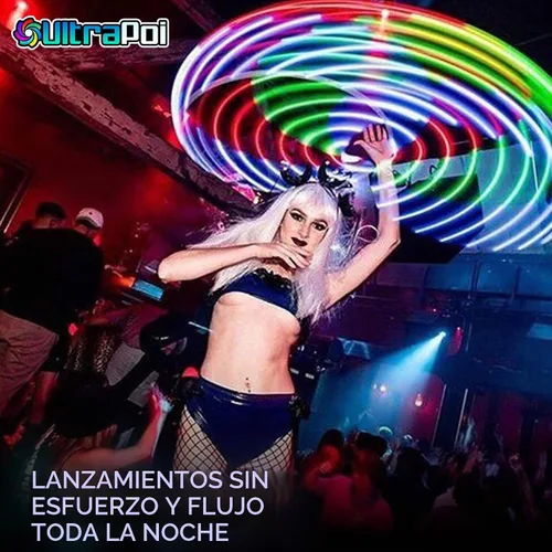 Vista 7 de UltraPoi UltraHoop Shuffle LED Hoop – Aro LED inteligente con cambio de color automático y más de 100 patrones de luz – Recargable, plegable