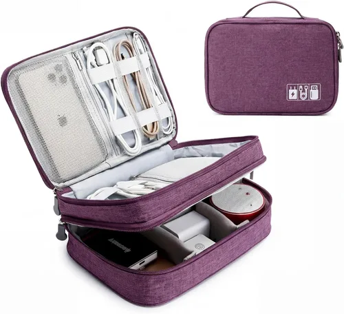 Vista 9 de Lanola Bolsa organizadora de cables de viaje, funda de accesorios electrónicos, bolsa de almacenamiento portátil de doble capa para cable, teléfono