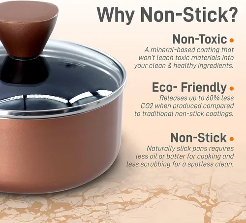 Vista 3 de NutriChef Cacerola con tapa Utensilios de cocina antiadherentes de alta calidad con tapas de vidrio templado transparente, 1 cuarto de galón