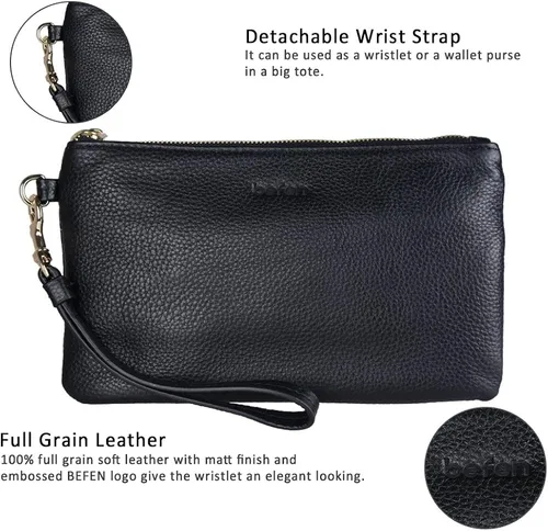 Vista 5 de Befen - billetera de mano de cuero de plena flor genuino de agarre para mujer cartera de mano para teléfono inteligente billetera