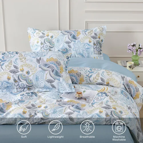 Vista 311 de SAPHREAS Juego de funda de edredón de algodón, tamaño King, a cuadros color gris oscuro y gris, geométrico, 3 piezas, 1 funda de edredón y 2 fundas