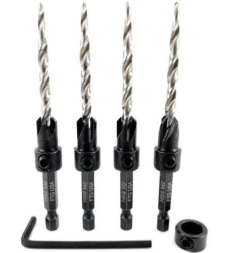 Vista 29 de FTG USA Juego de 3 brocas avellanadoras ajustables para madera #4 (7/64 pulgadas) con brocas cónicas para carpintería