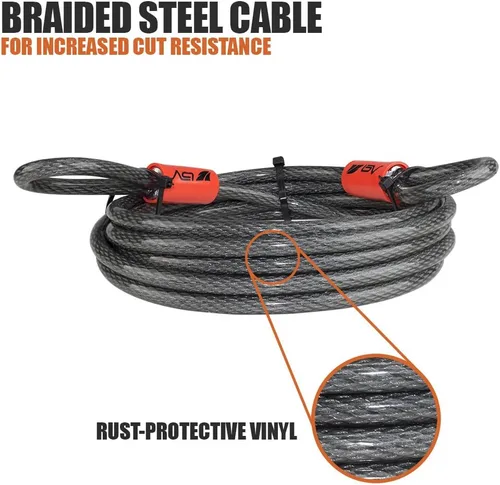 Vista 6 de BV Candado de seguridad de cable resistente de 4 pies con bucles – Cable de alambre trenzado de acero extra grueso de 10 mm (3/8"), resistente a