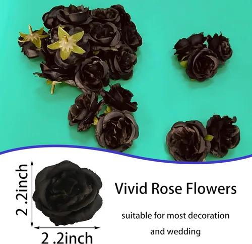 Vista 3 de Cabezas de rosas artificiales de satén de 2.2 pulgadas, 80 cabezas de rosas de seda a granel, flores falsas sin tallo para hacer bien las flores