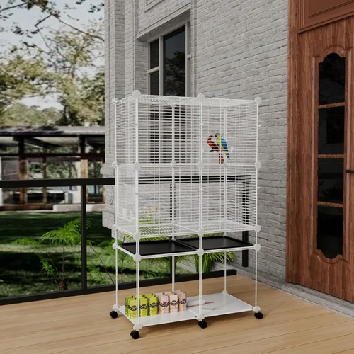 Vista 8 de STILLCOVE Jaula Grande de Pie para Pájaros, Jaula para Periquitos con Soporte Desmontable y Ruedas, Jaula de Vuelo Amplio para Loros, Cacatúa