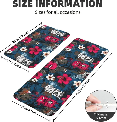 Vista 3 de Antifatigue Kitchen Mats for Floor 2 Piece - Tropical Retro Robots Print Kitchen Rugs Washable, Non Slip Runner Rug Standing Mat for