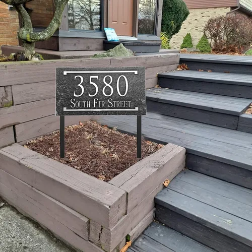 Vista 5 de Señal de dirección montada en césped - Letrero personalizado de número de casa con 2 estacas sólidas de metal, números de dirección para exteriores