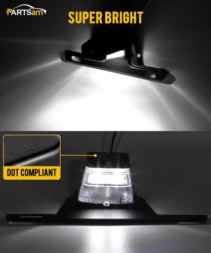 Vista 3 de Partsam Luz LED para matrícula, impermeable, 12 V CC, luz de etiqueta de licencia con soporte, orificio de drenaje, montaje de soporte de acero