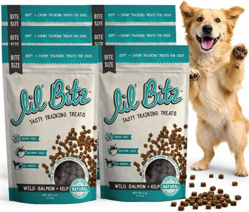 Vista 20 de Lil' Bitz Golosinas suaves y masticables para gatos, tamaño de mordida gratificante, hechas con ingredientes naturales, sabor a salmón e hígado