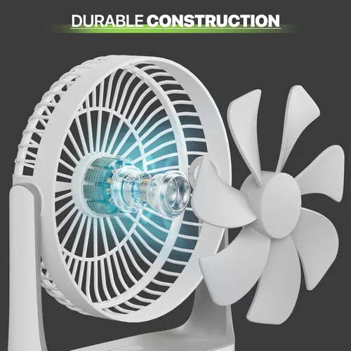 Vista 12 de Magshion Ventilador de escritorio USB de 7 pulgadas, ventilador de mesa de batería recargable 3 en 1 de 4000 mAh con luz nocturna, ángulo