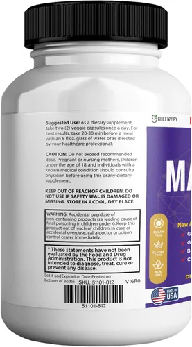 Vista 2 de MAROBRAIN MAX Suplemento de apoyo cerebral extra fuerte, 60 cápsulas, con mezcla de hierbas, vitaminas A C D complejo B, DHA, semilla de uva, bacopa