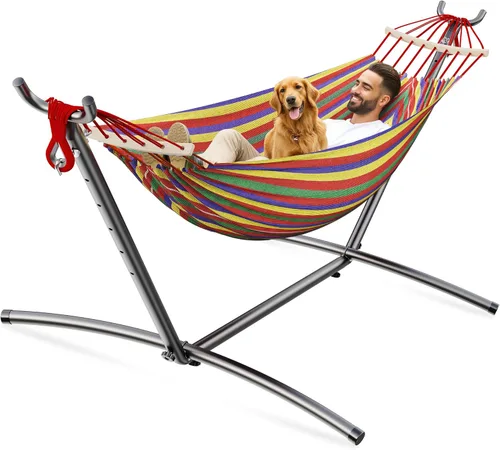 Vista 4 de ANAGOO - Hamaca doble, resistente y portátil, capacidad de peso de 500 lb, perfecta tanto para interiores como exteriores, hamaca para 2 personas
