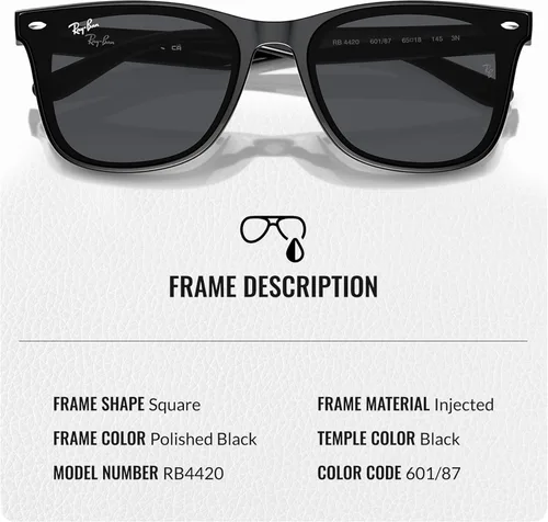 Vista 3 de Ray-Ban RB4420 Gafas de sol con forma cuadrada para hombres y mujeres con kit oficial de gafas Ray-Ban