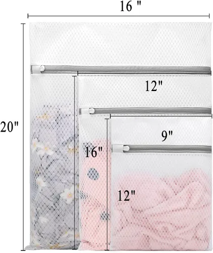 Vista 5 de Muchfun 3 bolsas duraderas de malla de diamante para ropa delicada (1 grande, 1 mediana, 1 pequeña)