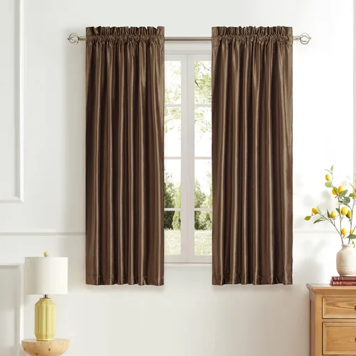 Vista 42 de Cortinas dorado oscuro de 108" para sala de estar, cortinas opacas de terciopelo con bolsillo para barra, para ventana, tratamiento de semi