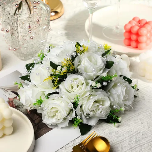 Vista 3 de Hicarer Cadena de perlas de 157 pies con 24 cuerdas para velas flotantes, perlas de imitación como relleno de jarrón, ideal para bodas, fiestas