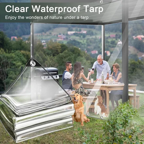 Vista 8 de Lona impermeable transparente de 3 x 6 pies, lona de PVC de 11.8 mil con ojales y brida para cables, cubierta resistente de servicio pesado al