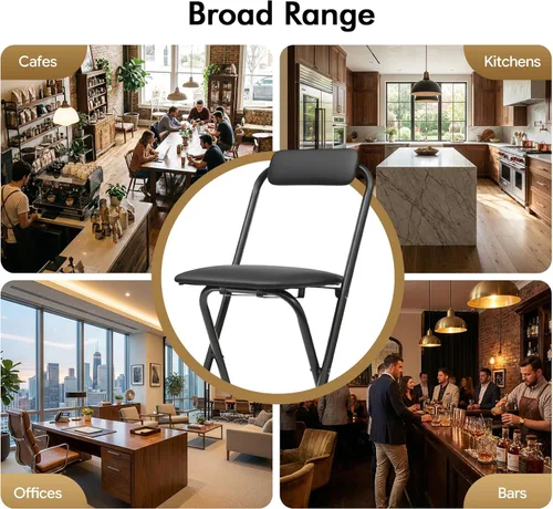 Vista 9 de Taburete de bar plegable con respaldo, silla plegable alta portátil, silla de bar alta plegable, asiento de mostrador acolchado de cuero