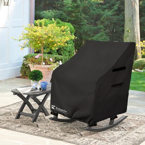 Vista 5 de Funda para Mecedora de Exterior, Resistente 600D Impermeable Funda de Invierno para Mecedoras de Patio para 27" An x 34" Pr x 45" Al Mecedora Negro