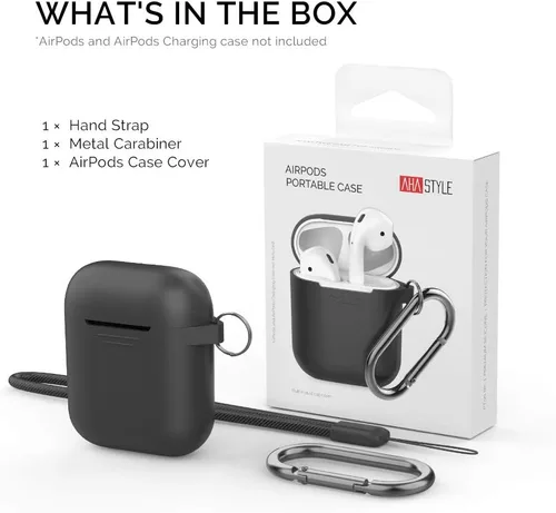 Vista 7 de AhaStyle Funda Protectora de Silicona Mejorada [LED Frontal Visible] Compatible con Apple AirPods 2 y 1 (Negro)