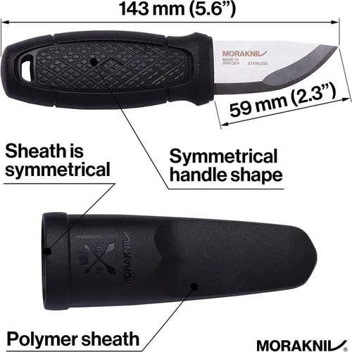 Vista 3 de Kit de cuchillos con hoja de acero inoxidable Morakniv Eldris y cuello, Incluye cordón e iniciador de fuego.