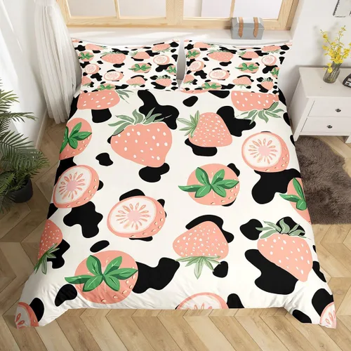 Vista 10 de Funda de edredón con estampado de vaca marrón para niñas y niños, funda de edredón de piel de vaca de las tierras altas, juego de ropa de cama