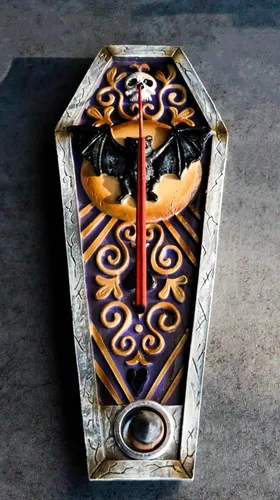 Vista 7 de Ebros Gift Wicca Occultic Mystical Black Murciélago Cráneo Luna Ataúd Incienso Stick Holder and Backflow Inciense Cone Burner Figurine Halloween