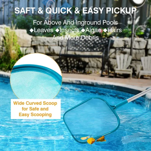 Vista 6 de Escumadora de piscina - Red de escumadora de piscina con 5 secciones de postes telescópicos desmontables de aluminio, 25'- 64', escumadora de red