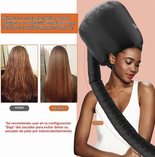 Vista 5 de Boloye Accesorio de Gorro para Secador de Cabello – Gorro de Secadora con Capucha XL de 28.5" para Secado Más Rápido y Acondicionamiento Profundo