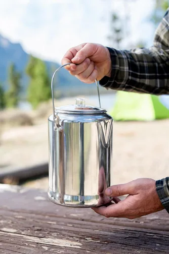 Vista 7 de Cafetera percoladora de aluminio Stansport con asa de alambre