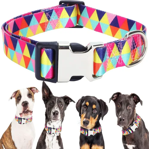 Vista 22 de Lindo collar para perros XS, pequeños, medianos y grandes, collar de nailon suave para mascotas, estampado 3D, con patrones multicolores, collares
