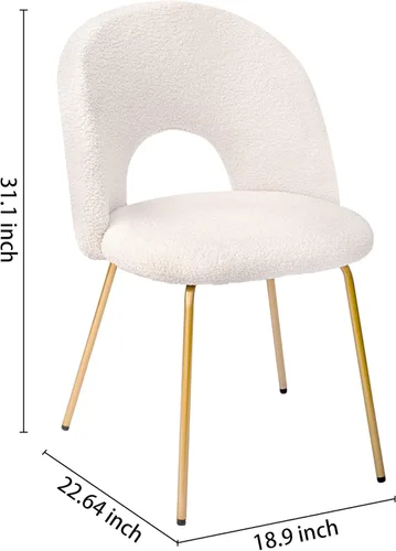 Vista 3 de CangLong Juego de 2 sillas de comedor de terciopelo con patas de metal para sala de estar, cocina, color blanco