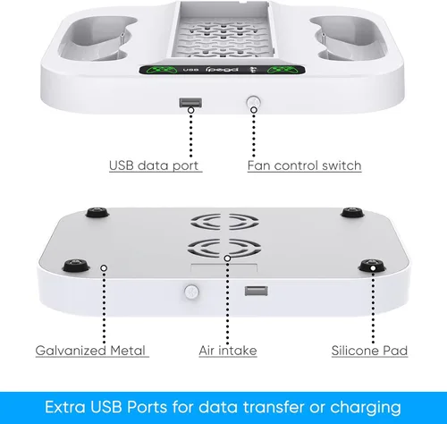 Vista 6 de Soporte de refrigeración vertical mejorado con ventilador de refrigeración de succión y estación de carga de doble controlador para Xbox Series S
