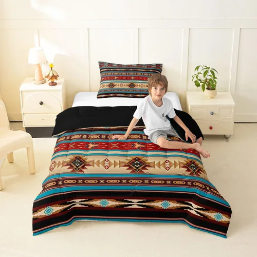 Vista 60 de Erosebridal - Juego de ropa de cama geométrica bohemia, juego de edredón occidental, edredón étnico tribal con flecha azteca, inserto de edredón