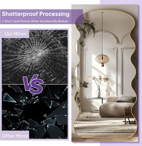 Vista 5 de Espejo de longitud completa, 76 x 34 pulgadas, espejo de suelo ondulado independiente, espejo de cuerpo completo con soporte para dormitorio