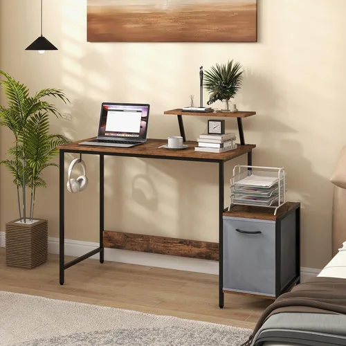 Vista 2 de Tangkula Escritorio para computadora con estación de carga, escritorio de oficina en casa con cajón de tela reversible, gancho para auriculares