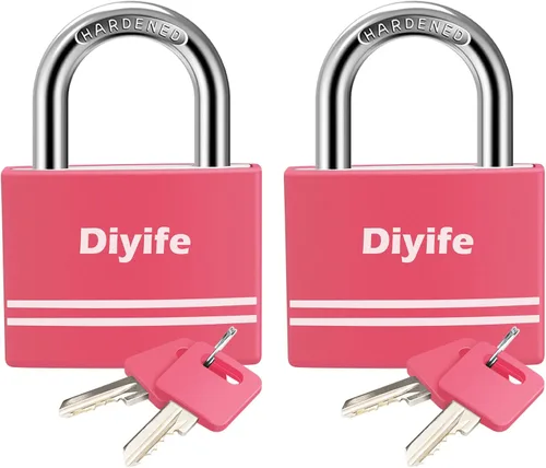 Vista 9 de Diyife [Versión mejorada] Candado de aluminio con llave - Candado de grillete largo impermeable con 2 llaves para escuela, casillero de gimnasio