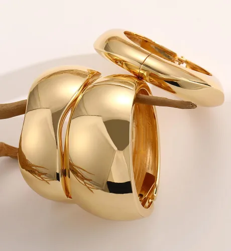 Vista 7 de Pulseras de oro grueso para mujer, delicadas pulseras apilables grandes chapadas en oro de 14 quilates, joyería de moda