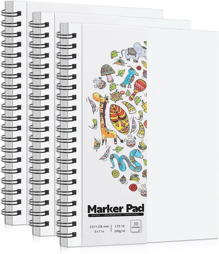 Vista 11 de Almohadilla de papel para marcadores de 135lb/200gsm, cuaderno de bocetos con protección contra manchas de doble cara de 5×7 pulgadas, almohadilla