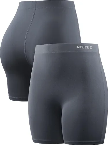 Vista 2 de NELEUS Pantalones cortos de yoga de cintura alta para mujer de 4 pulgadas
