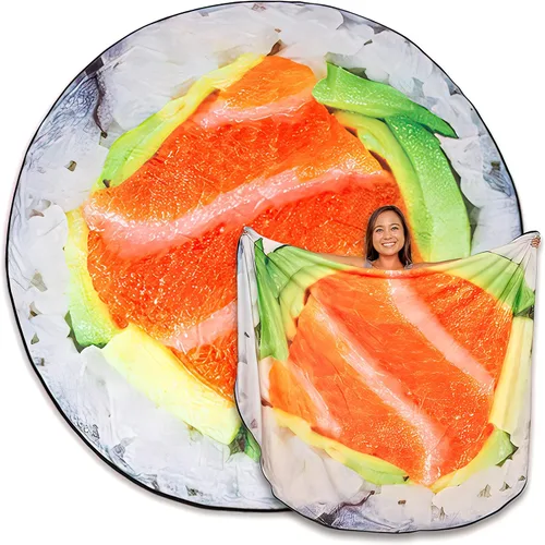 Paquete de manta de sushi y 2 almohadas: 1 manta gigante de comida de 6 pies, 2 almohadas divertidas para sofá y cama, regalos de sushi para amantes