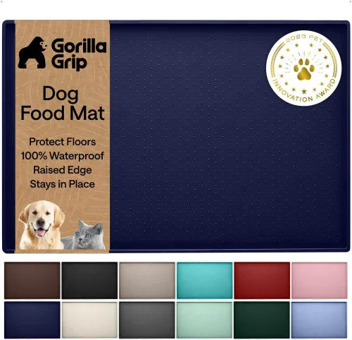 Vista 20 de GORILLA GRIP Alfombrilla para mascotas 100% impermeable con bordes elevados de silicona sin BPA, alfombrillas para comida de gatos y perros que