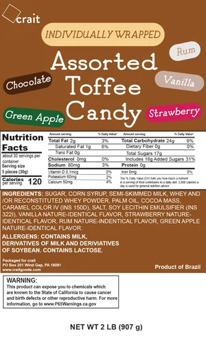 Vista 2 de Surtido de caramelos de caramelo envueltos individualmente, caramelo masticable de chocolate, vainilla, manzana verde, fresa y ron a granel de 2