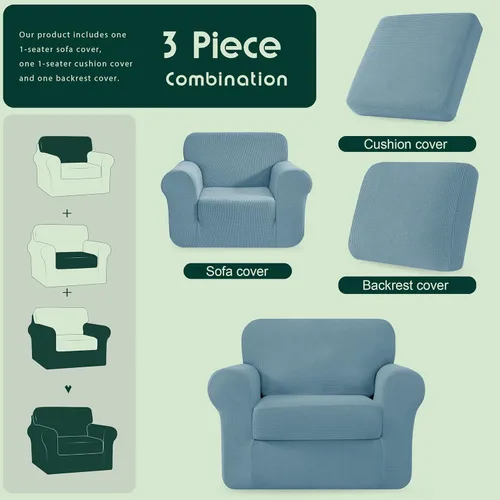Vista 64 de CHUN YI Fundas para sofá de 7 piezas, lavables, fundas elásticas para sofá de 3 cojines con respaldo y fundas de cojín separados, protector