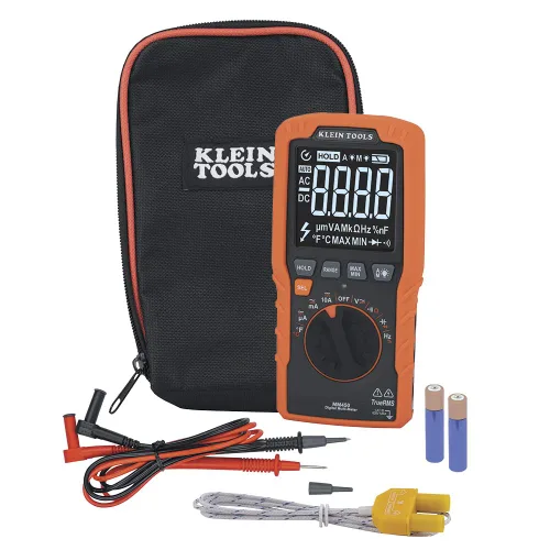 Vista 2 de Klein Tools Multímetro MM450, medidor digital delgado, TRMS de rango automático, voltaje AC/CC de 600V, corriente, resistencia, temperatura