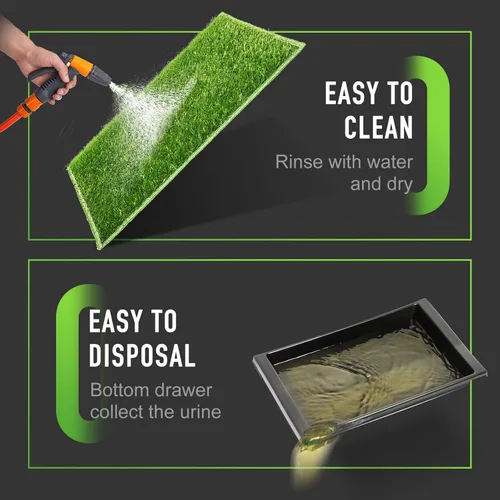 Vista 5 de Hompet Orinal para perros con bandeja grande de 30 x 20 pulgadas, 2 parches de césped artificial para uso en interiores y exteriores, almohadillas